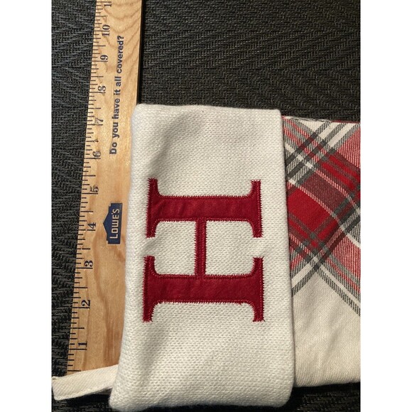 Red White Cuff Plaid Christmas Stocking Monogram "H" - Picture 5 of 7